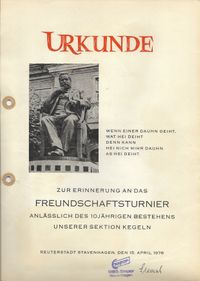 1978 Urkunde Freundschaftstunier