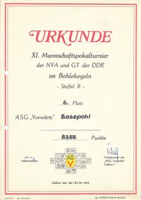 1978 Urkunde Mannschaftspokaltunier