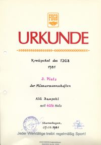 1981 Urkunde FDGB Kreispokal